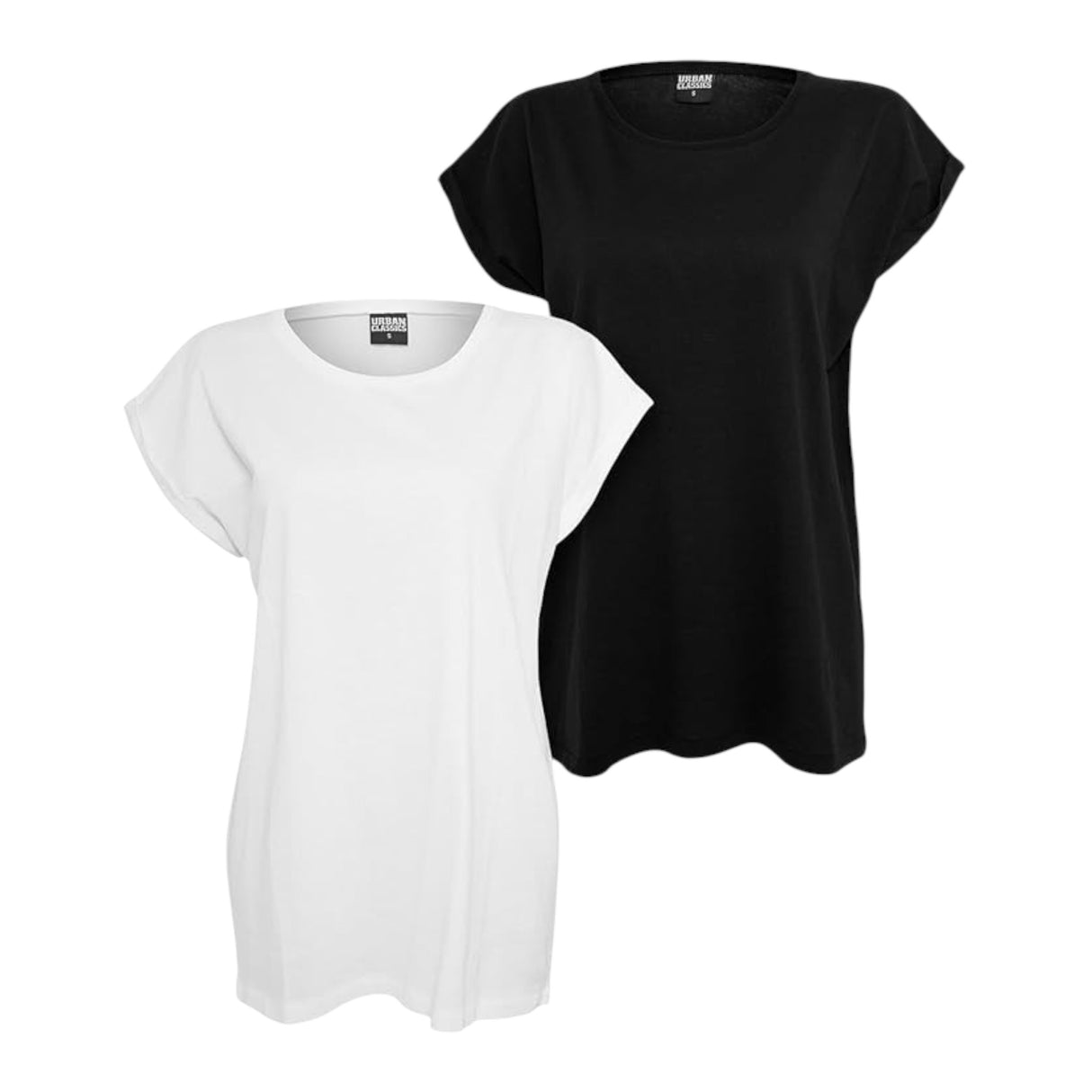 Urban Classics 2x Ladies Extended Shoulder Tee - Black & White