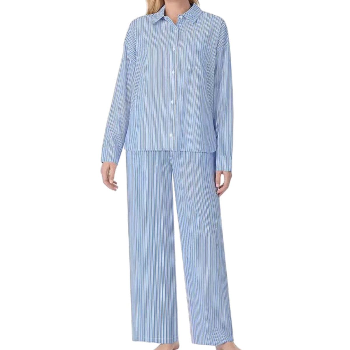 DKNY Women's 2 Piece Lightweight Woven Pyjama Set - Blue Stripe SIZE - XXL