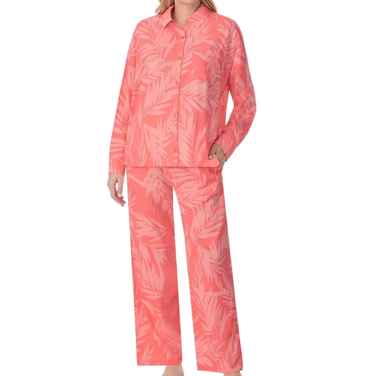 DKNY Women's 2 Piece Lightweight Woven Pyjama Set - Coral Floral SIZE - Small