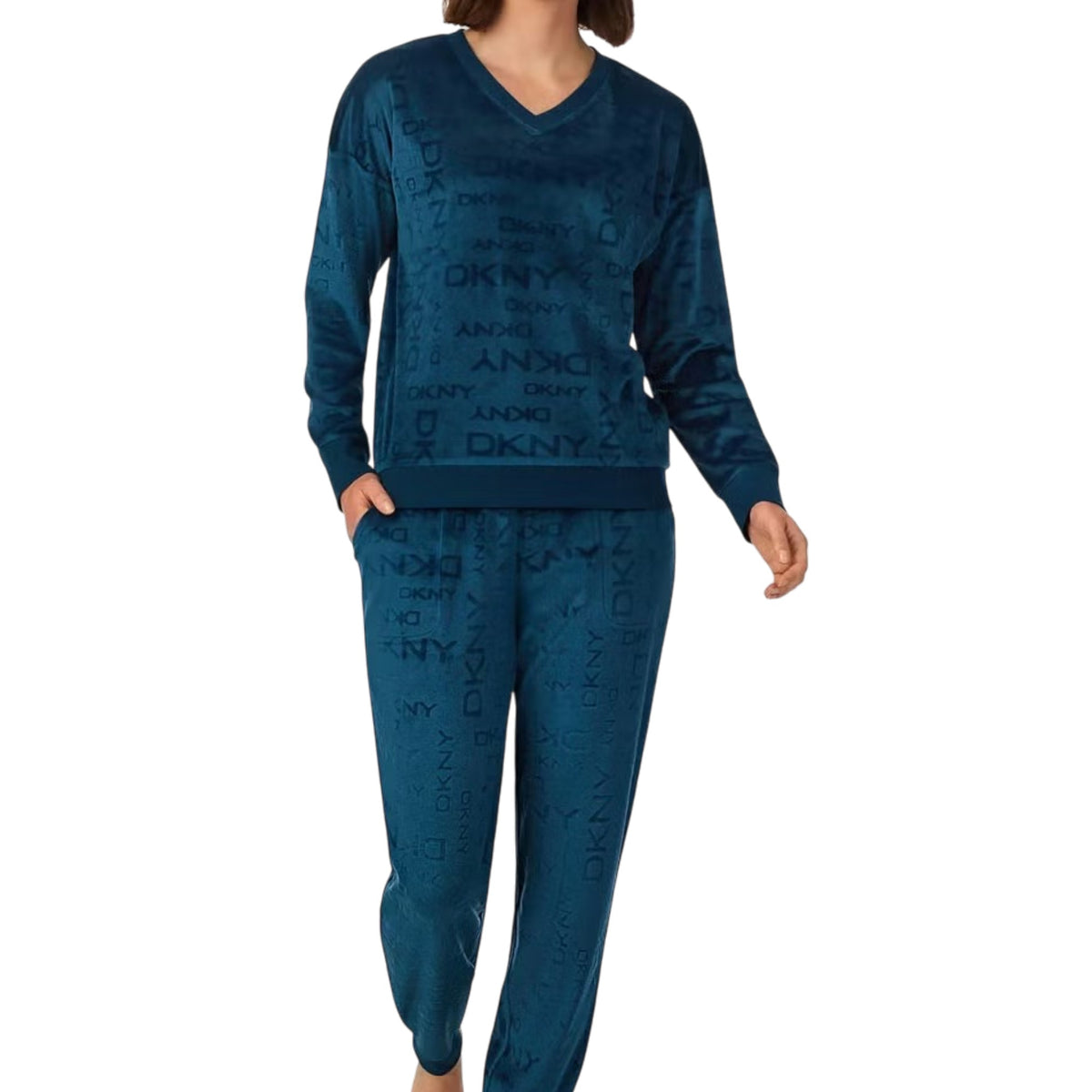 DKNY Women's 2 Piece Stretch Velour Lounge Set - Blue SIZE - XXL