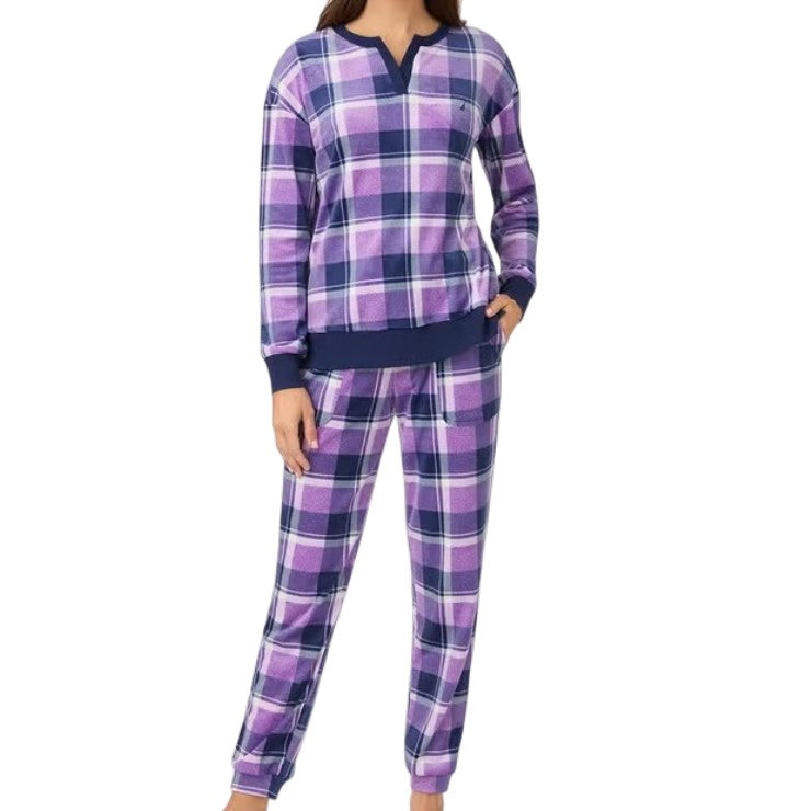 Nautica Women's 2 Piece Fleece Pyjama Set - Purple Plaid SIZE - XXL