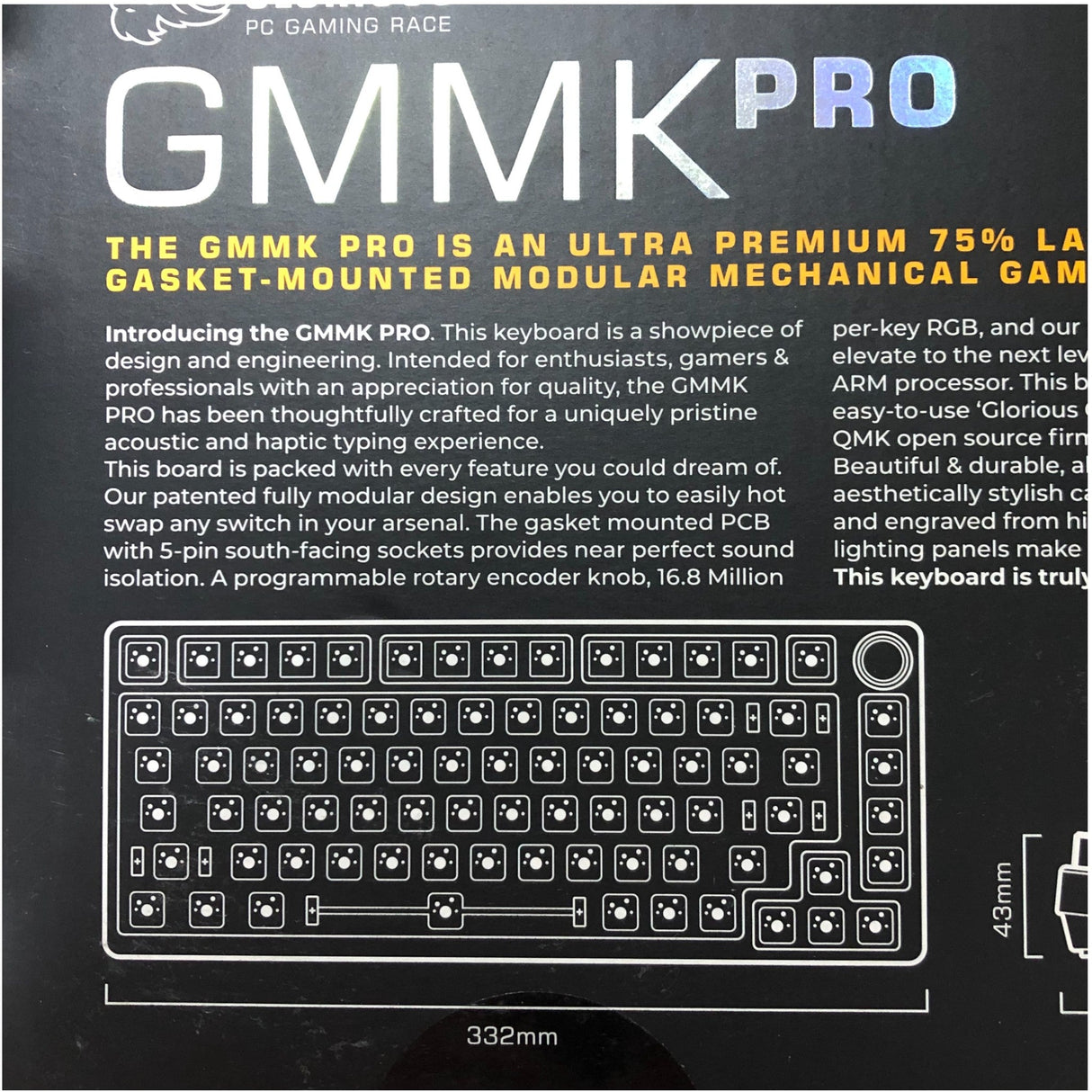 Glorious GMMK Pro 75% RGB Barebones Premium Compact Modular Mechanical Keyboard - Slate Black