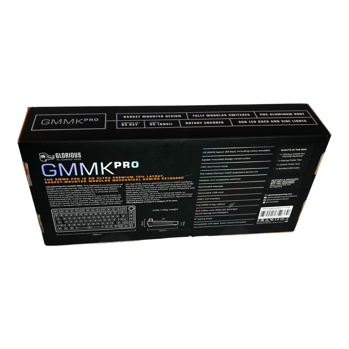 Glorious GMMK Pro 75% RGB Barebones Premium Compact Modular Mechanical Keyboard - White Ice