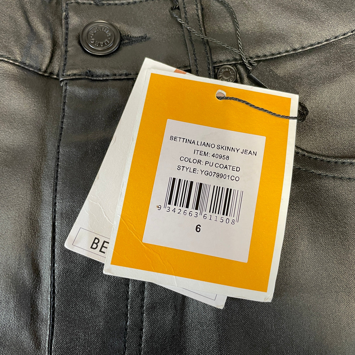 Bettina Liano Women's High Rise PU Coated Skinny Jean - Black