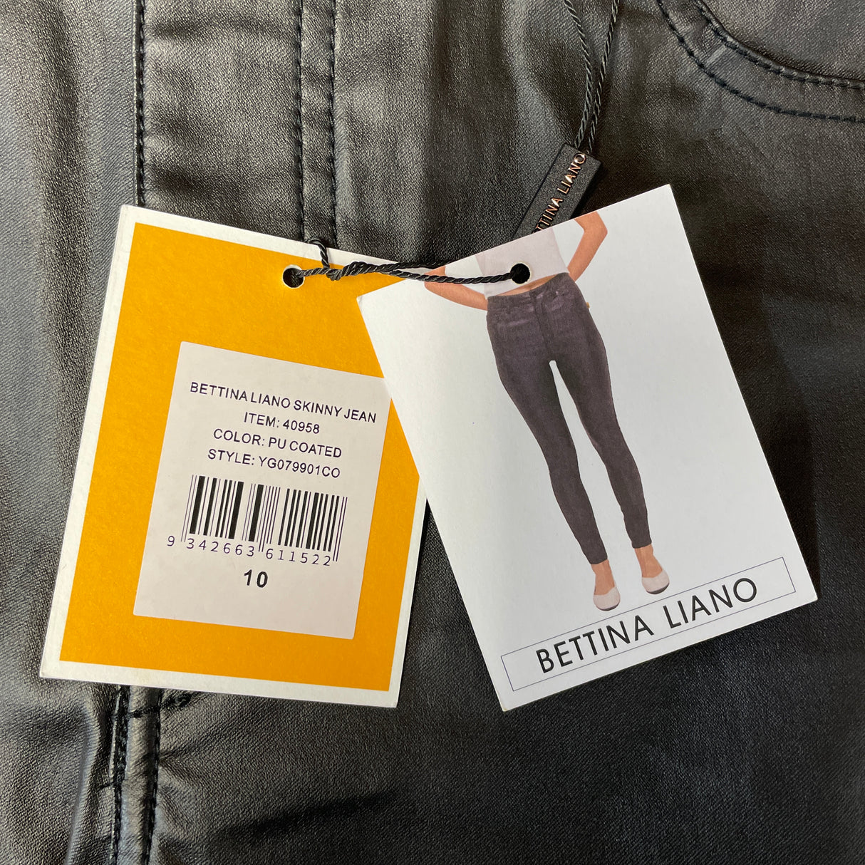 Bettina Liano Women's High Rise PU Coated Skinny Jean - Black