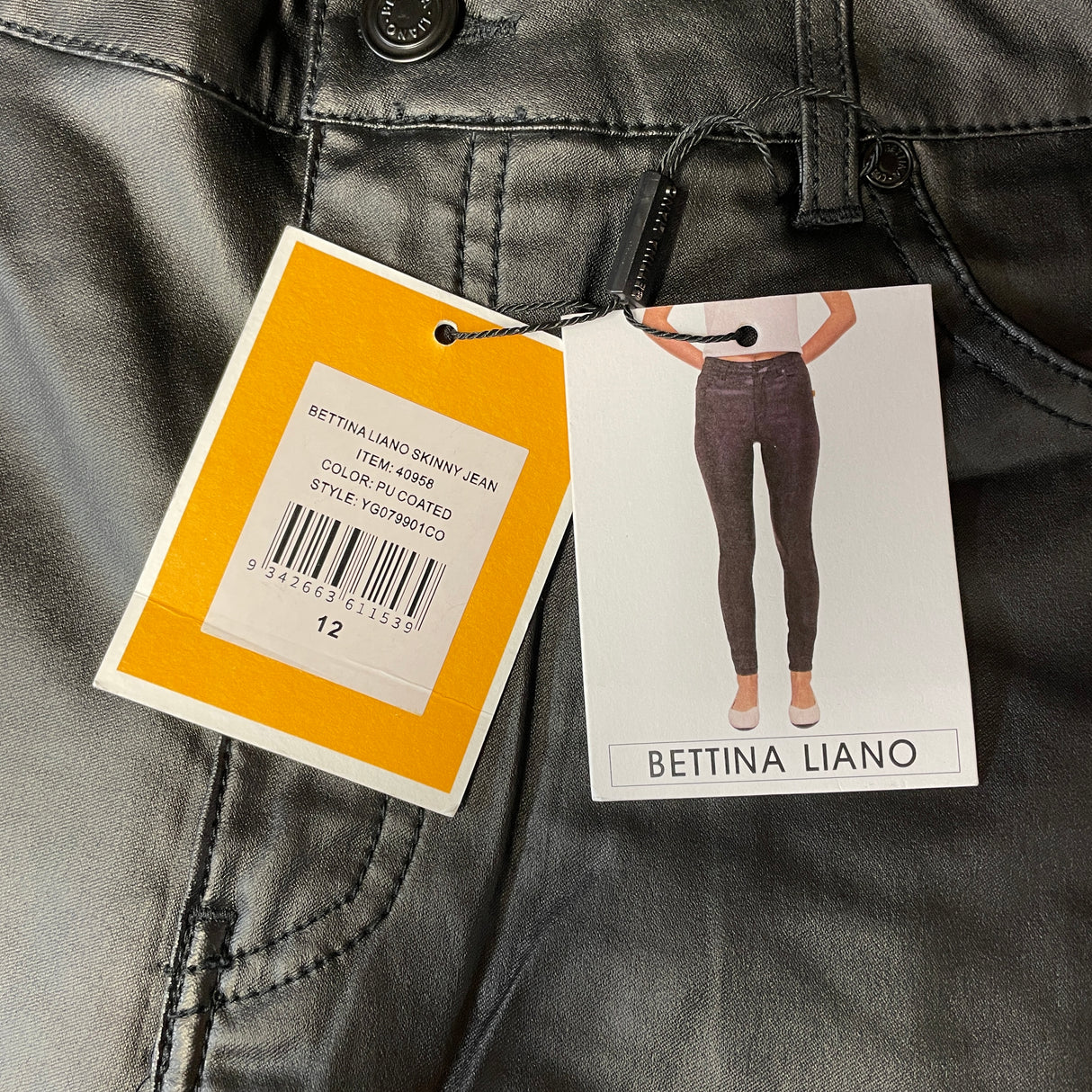 Bettina Liano Women's High Rise PU Coated Skinny Jean - Black