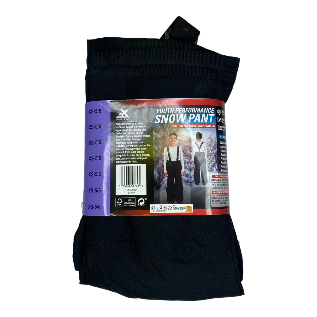 Zeroxposur Youth Performance Snow Pants With Removable Suspenders - XS-5/6 SIZE - Extra Small