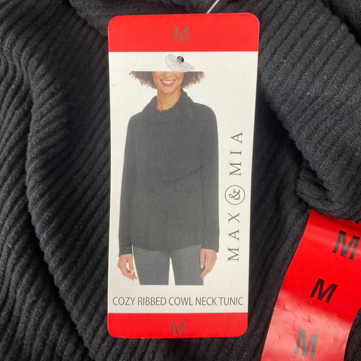 Max & Mia Women's Cozy Ribbed Cowl Neck Tunic Sweater - Black