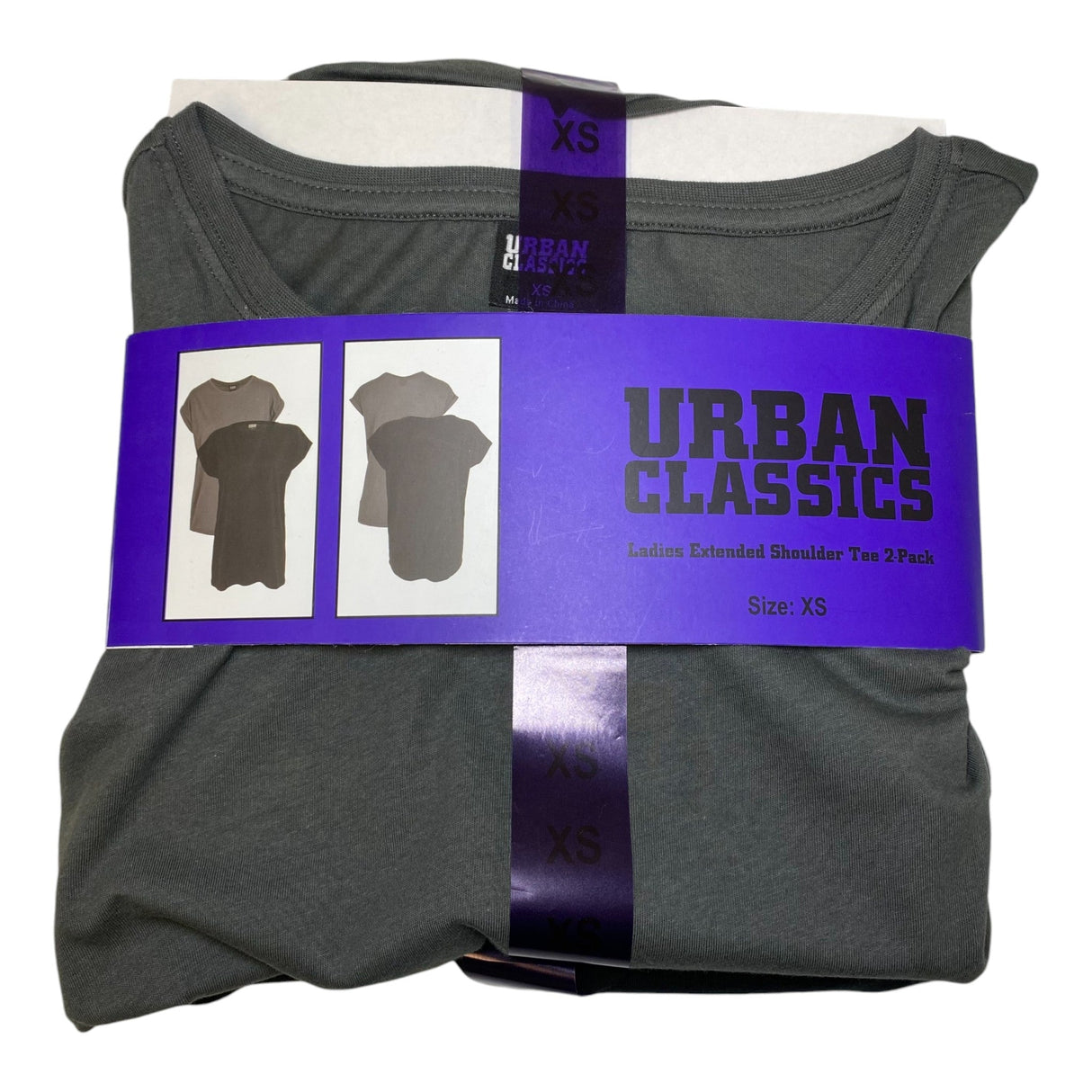 Urban Classics 2x Ladies Extended Shoulder Tee - Black & Grey