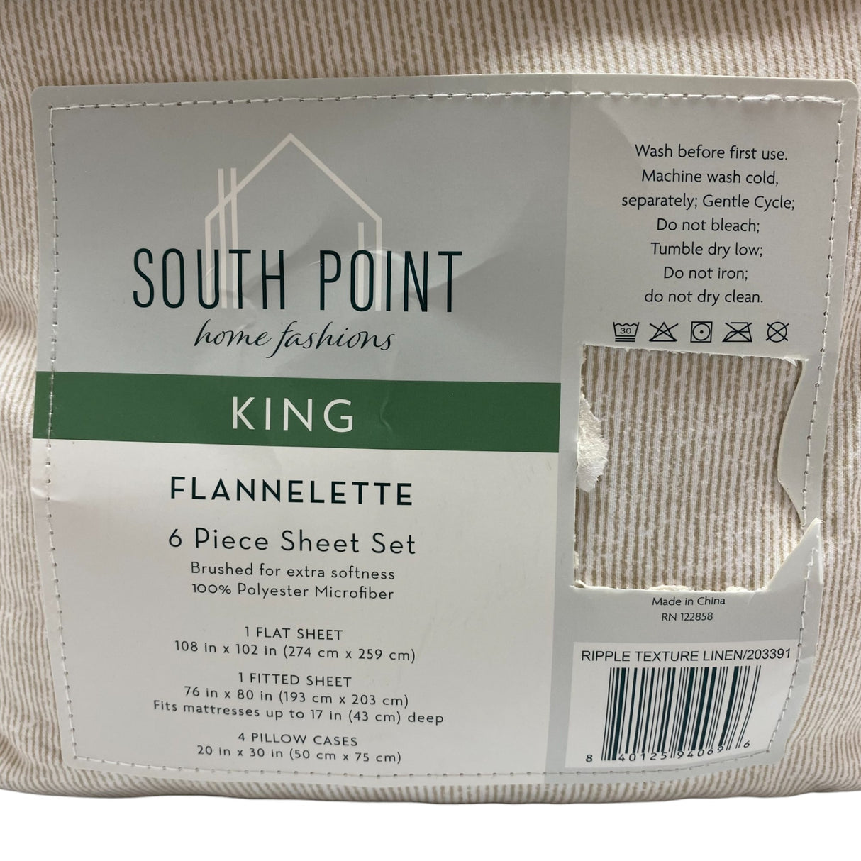 South Point Home Fashions Flannelette 6-Piece Sheet Set - King