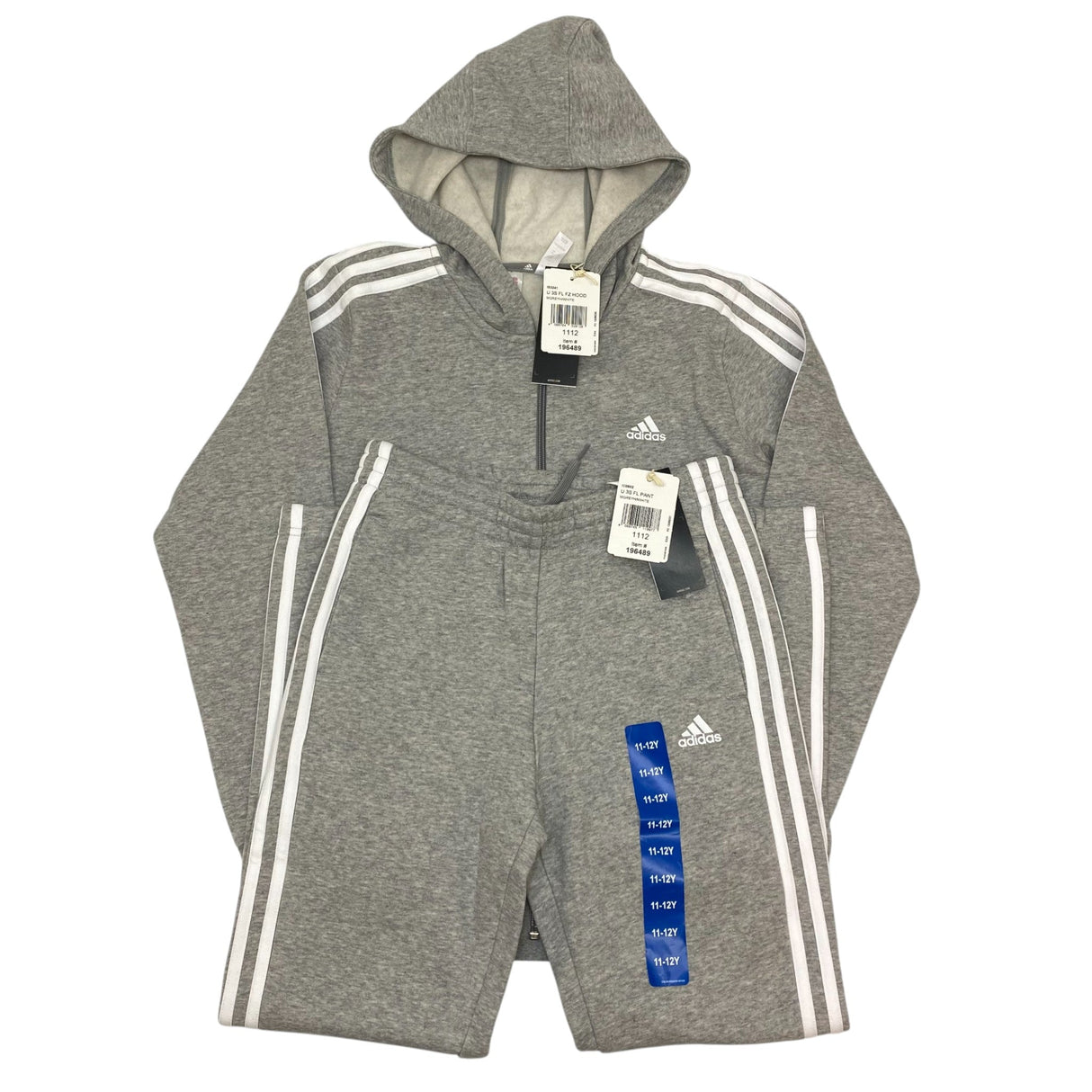 Adidas 3 Stripe Hooded Zip Top and Full Length Pants - 11-12Y SIZE - 12