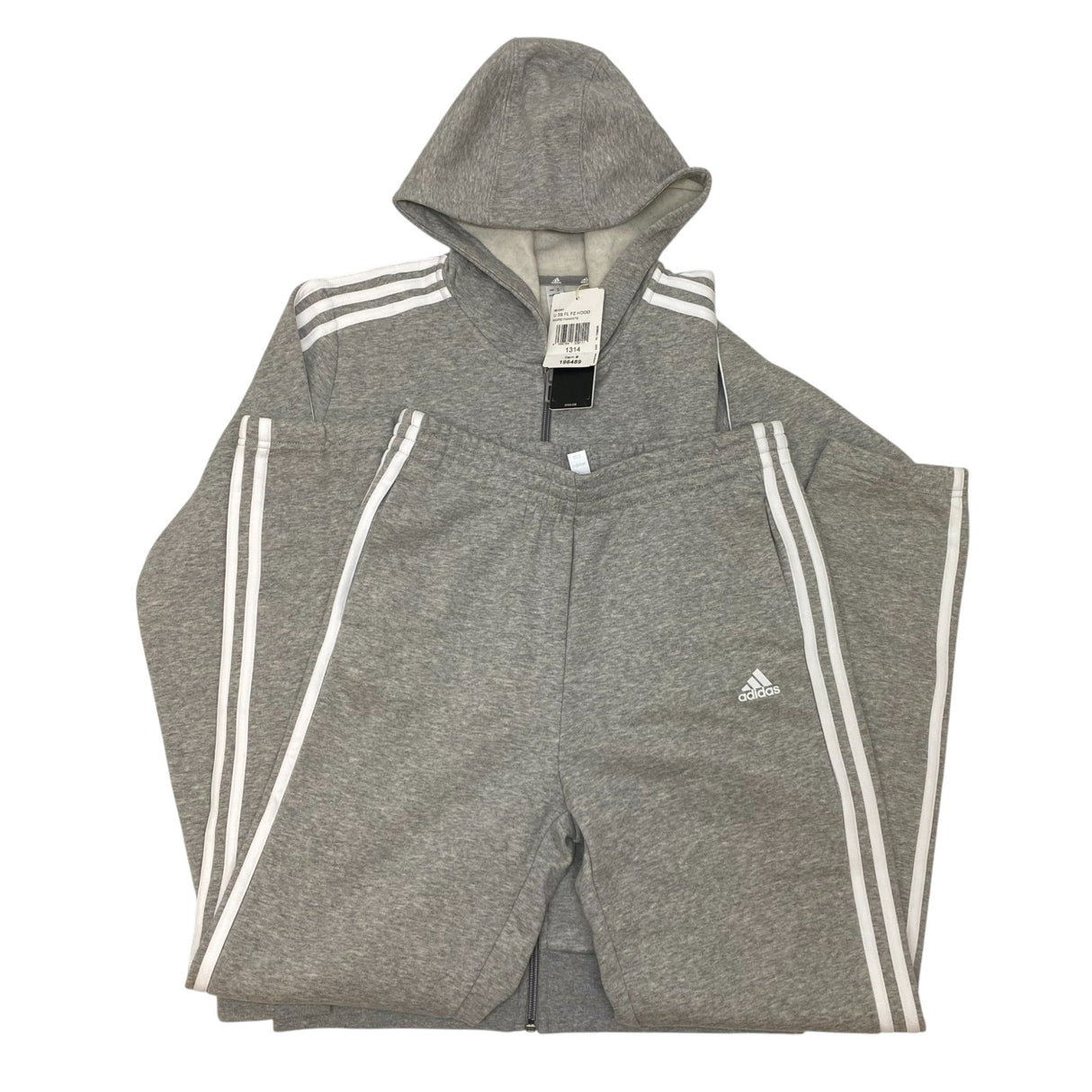 Adidas 3 Stripe Hooded Zip Top and Full Length Pants - 13-14Y SIZE - 14