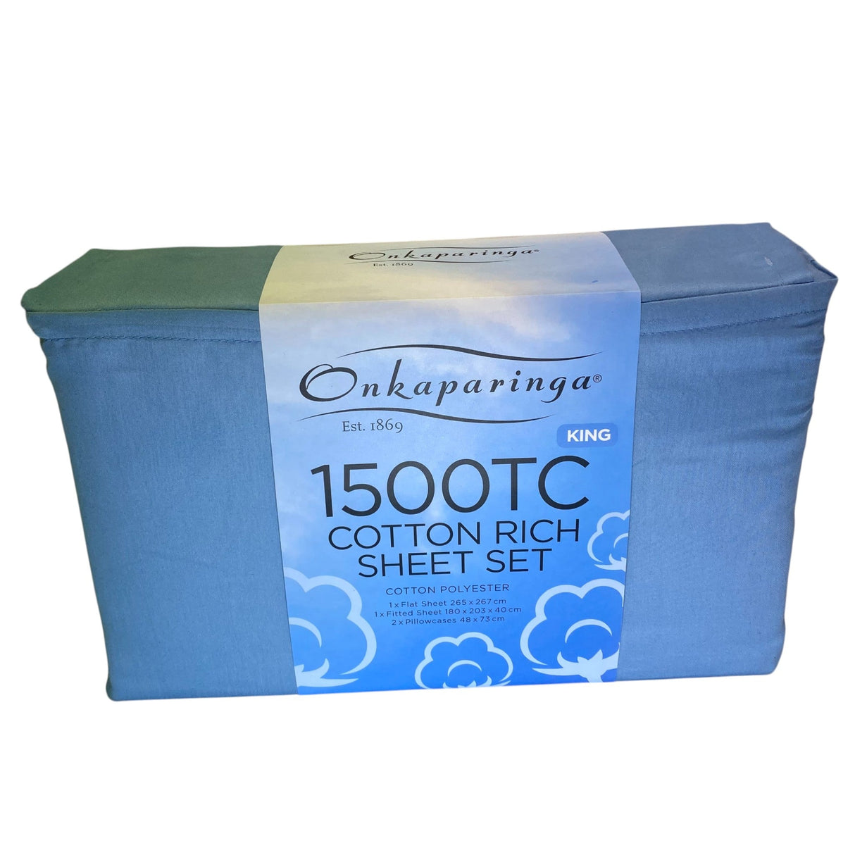 Onkaparinga Cotton Rich 1500 Thread Count Sheet King 4 Piece Set - Blue