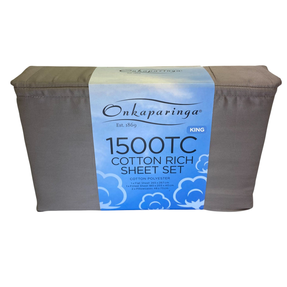 Onkaparinga Cotton Rich 1500 Thread Count Sheet King 4 Piece Set - Grey