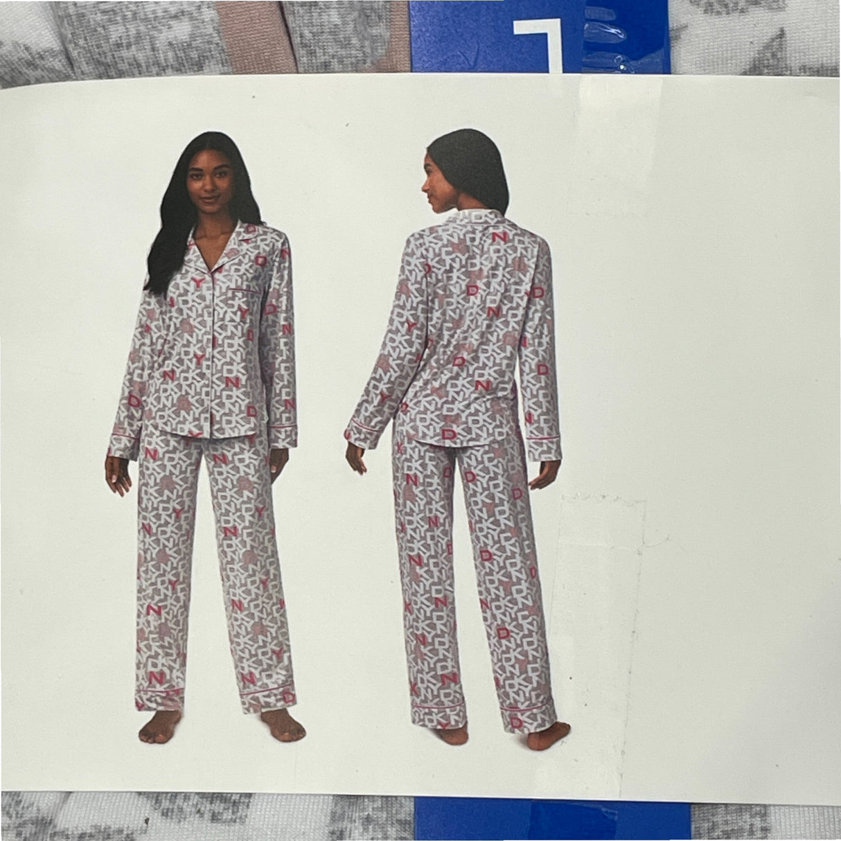 DKNY Women's 2 Piece Notched Collar Pyjama Set - Light Grey SIZE - Large