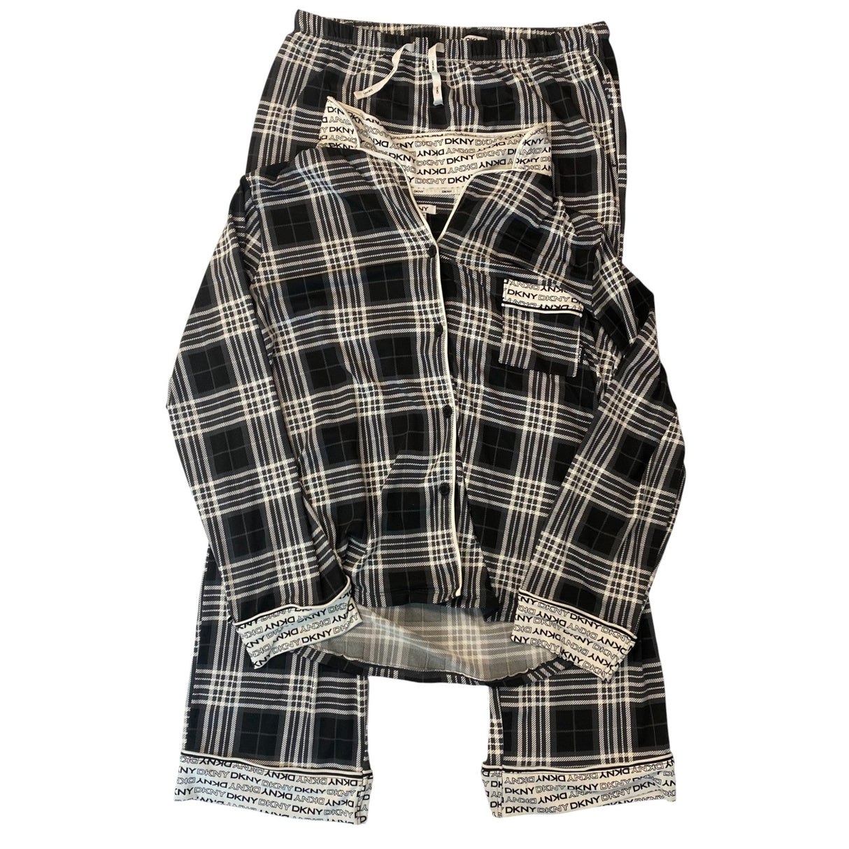 DKNY Women's Notched Collar Pyjama Set - Black Plaid SIZE - Large