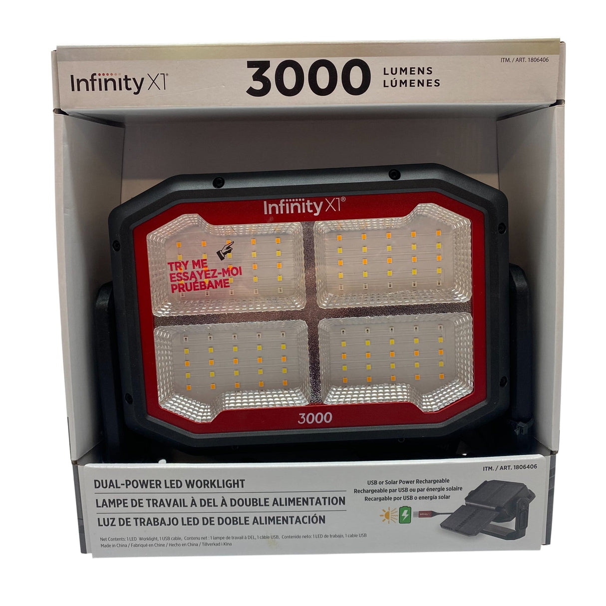 Infinity X1 Dual Powered Solar Work Light 3000 Lumen