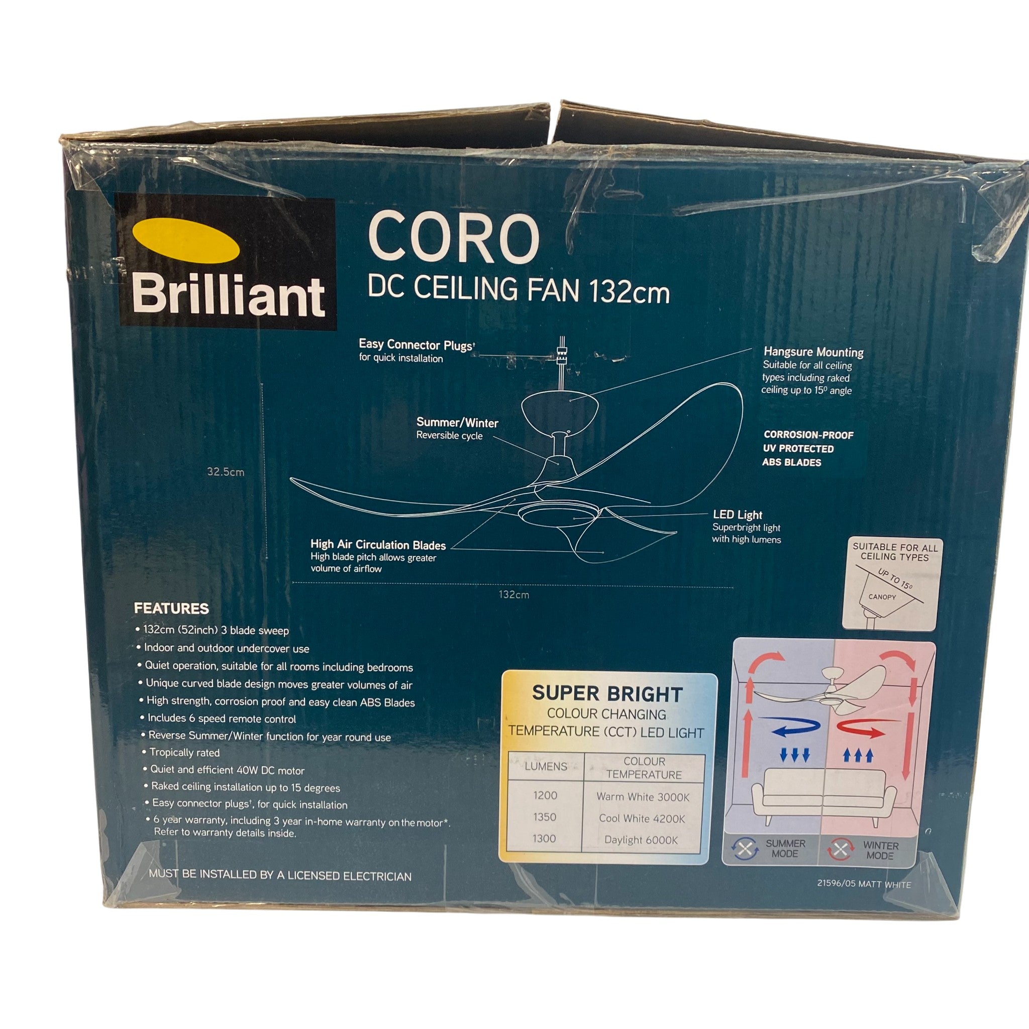 Brilliant CORO LED DC Ceiling Fan 132cm With Remote