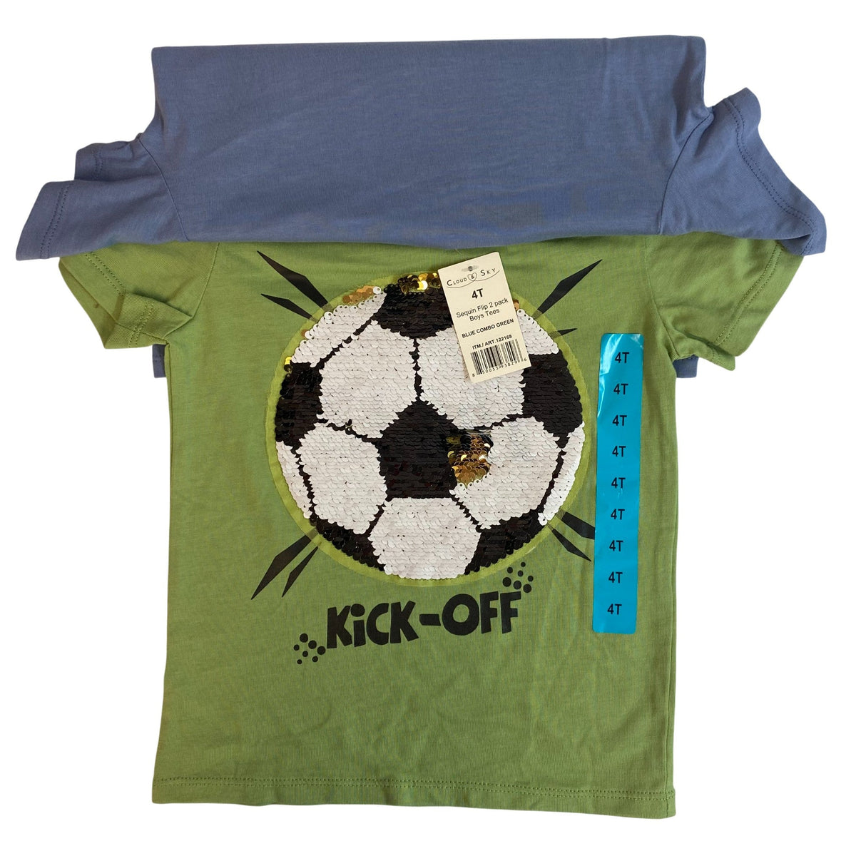 Cloud & Sky 2x Boys Sequin Flip Tees - Blue Combo Green SIZE - 4