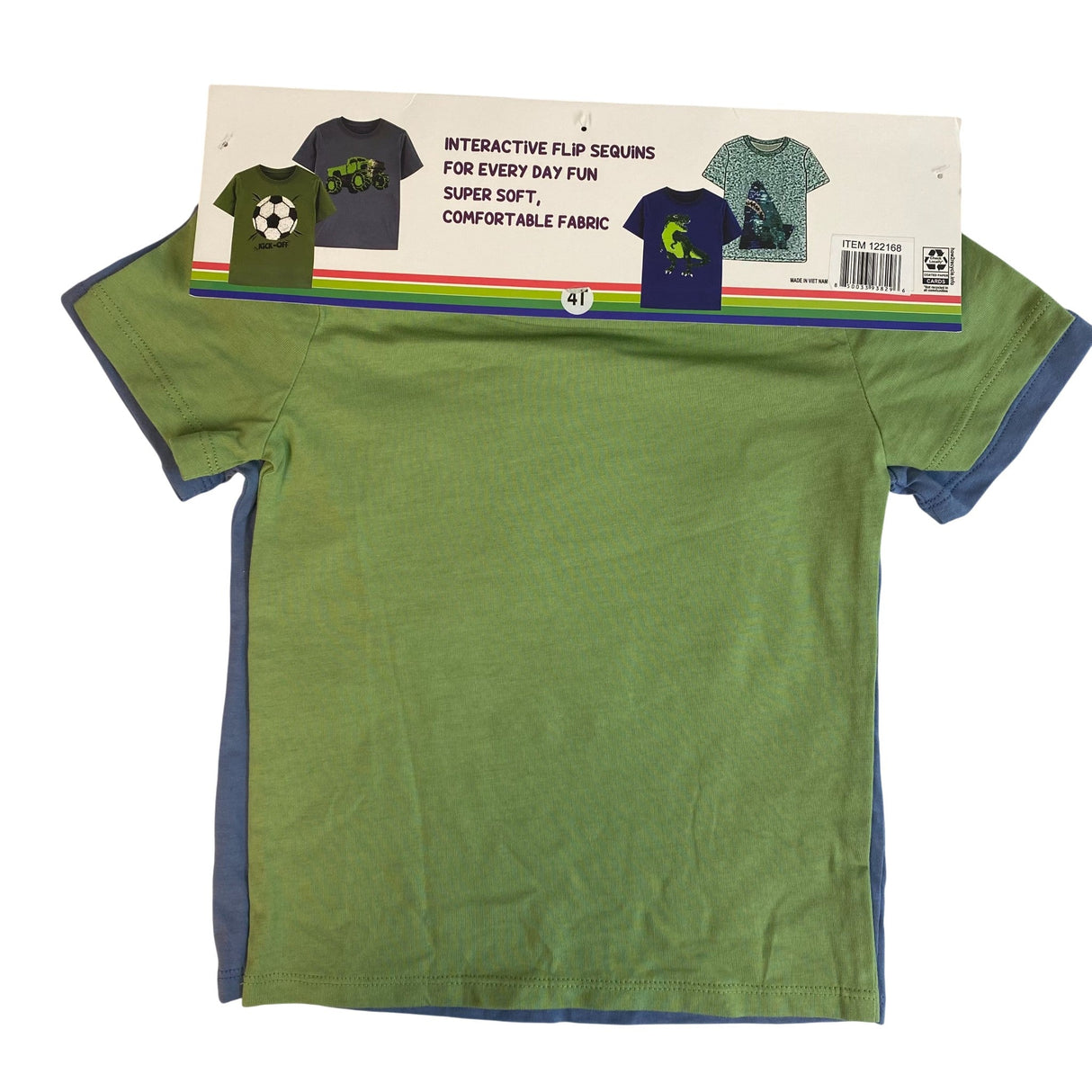 Cloud & Sky 2x Boys Sequin Flip Tees - Blue Combo Green SIZE - 4