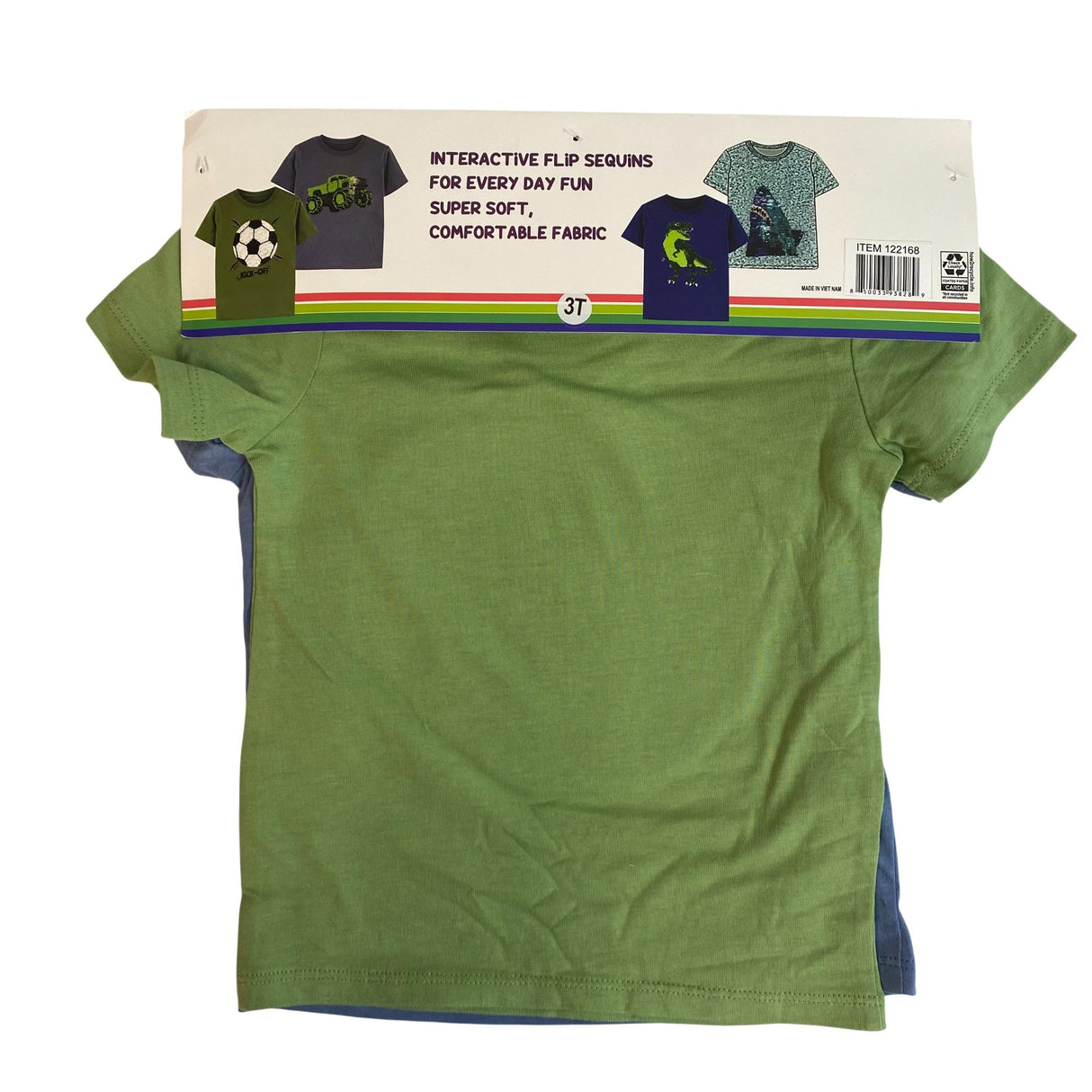Cloud & Sky 2x Boys Sequin Flip Tees - Blue Combo Green SIZE - 3
