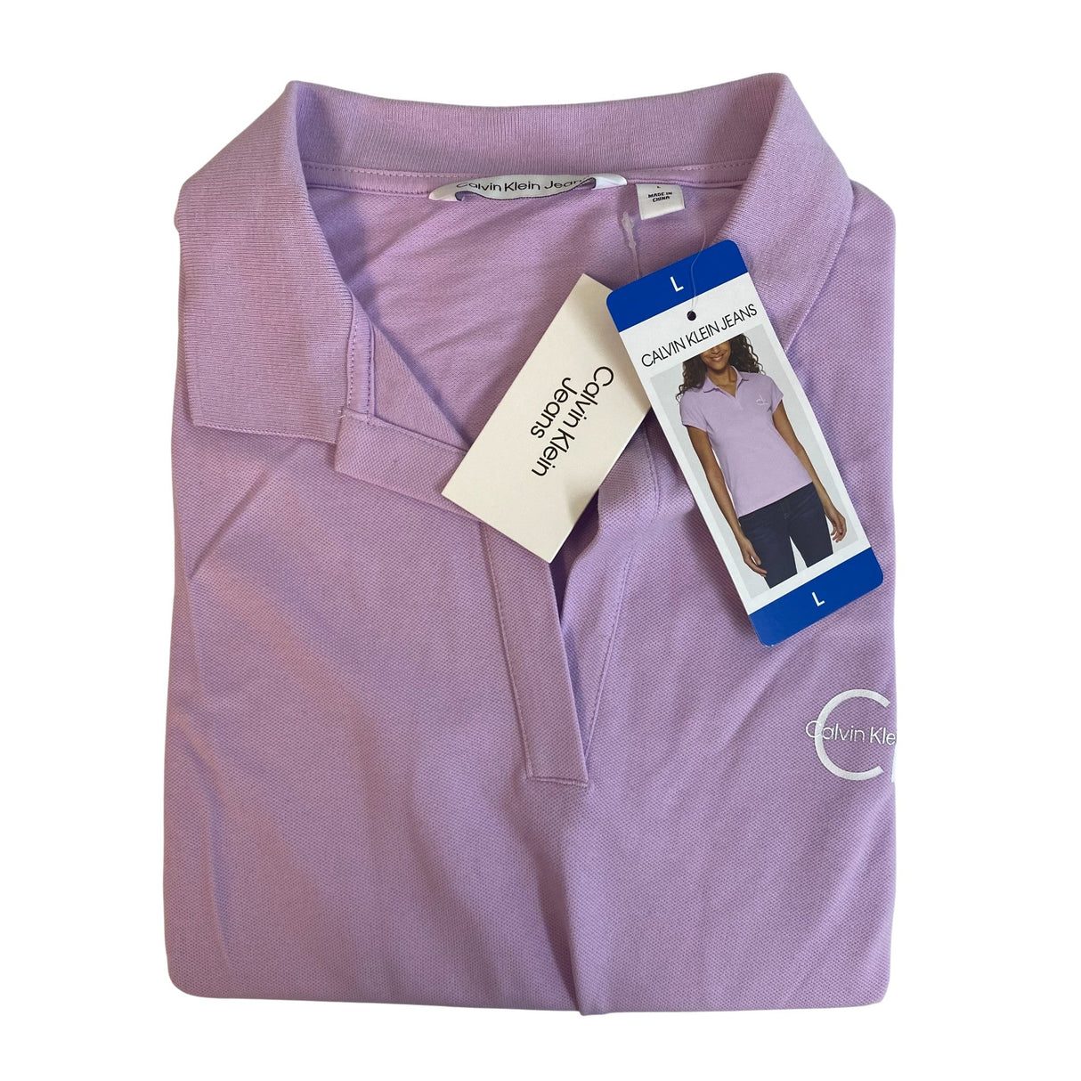 Calvin Klein Women's V-Neck Polo Tee SIZE - Large