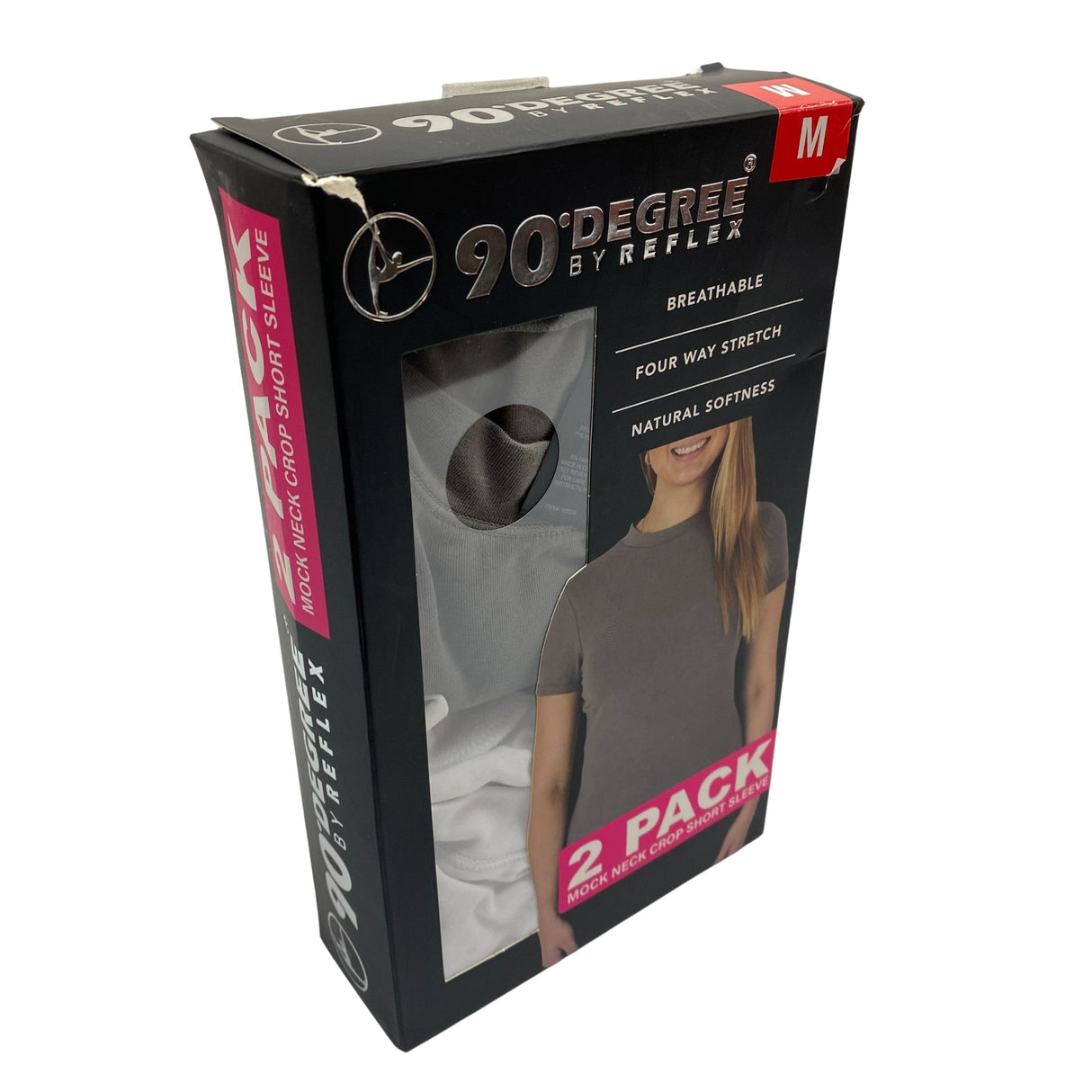 90 Degree By Reflex 2x Women's Mock Neck Crop Short Sleeve T-Shirts SIZE - Medium