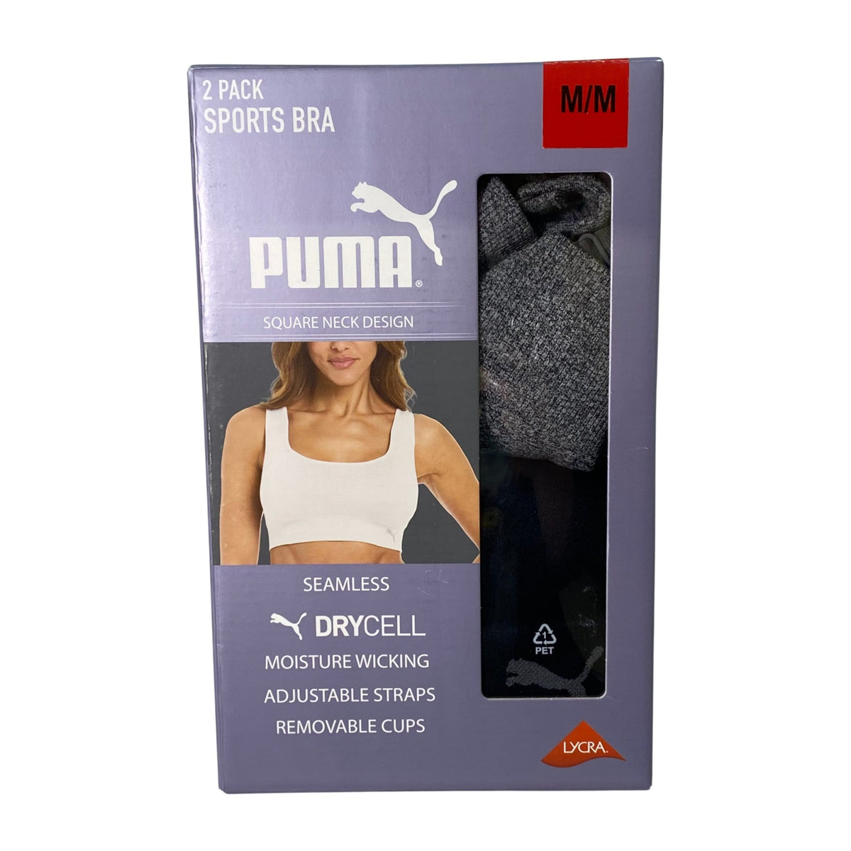 Puma 2 Pack Sports Bra Grey/Black SIZE - Medium