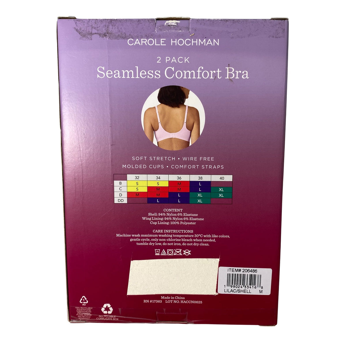 Carole Hochman 2 Pack Seamless Comfort Bra Lilac/Shell SIZE - Medium