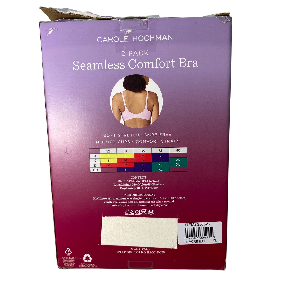 Carole Hochman 2 Pack Seamless Comfort Bra Lilac/Shell SIZE - Extra Large