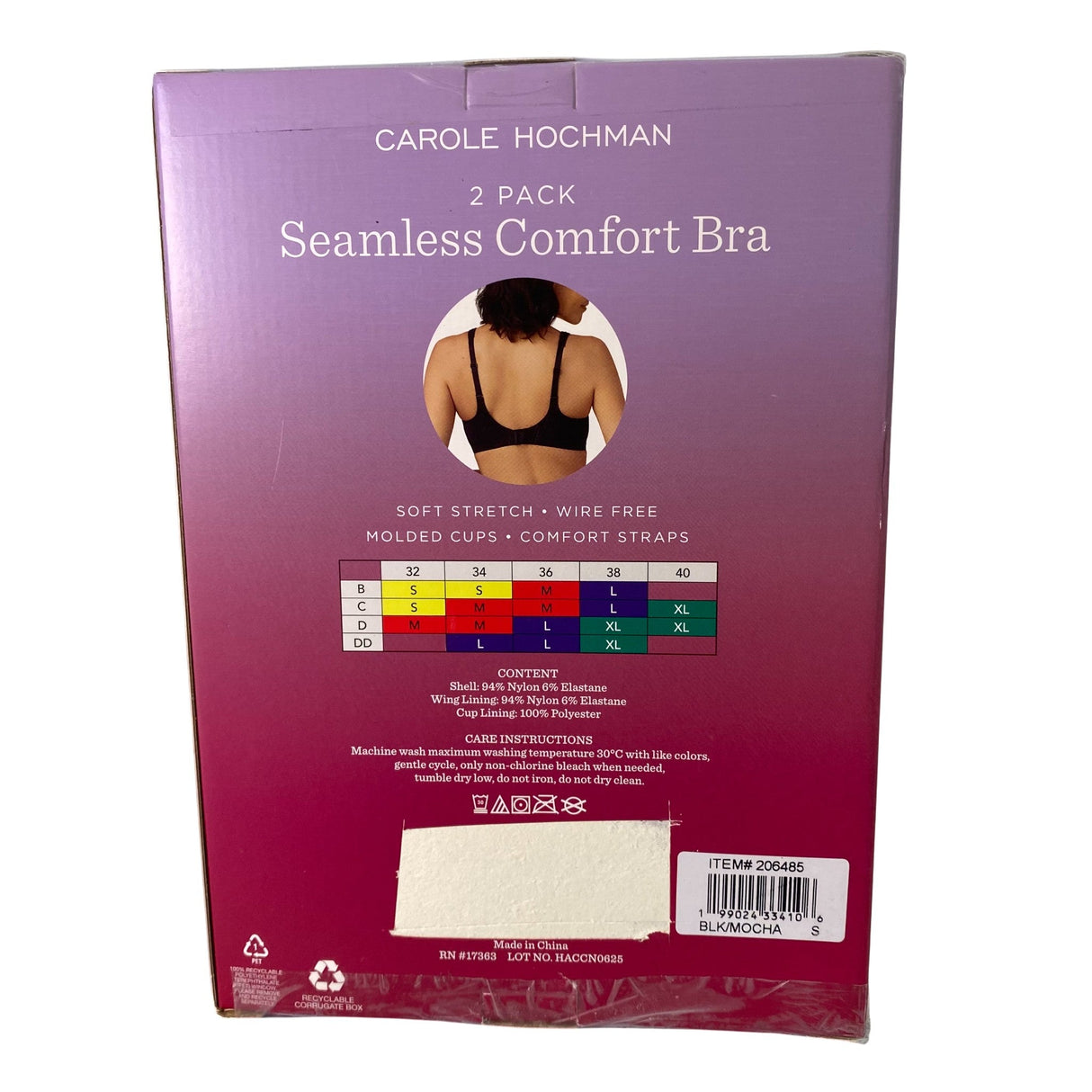 Carole Hochman 2 Pack Seamless Comfort Bra Black/Mocha SIZE - Small