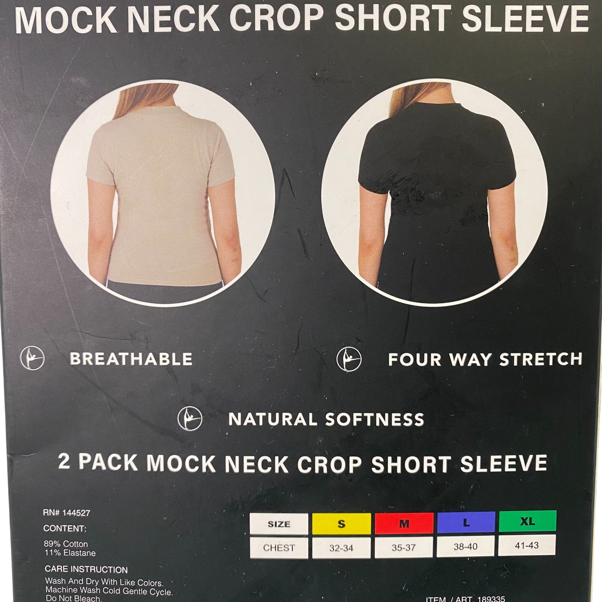 90 Degree By Reflex 2 Pack Mock Neck Crop Short Sleeve Tee Tan/Black SIZE - Medium