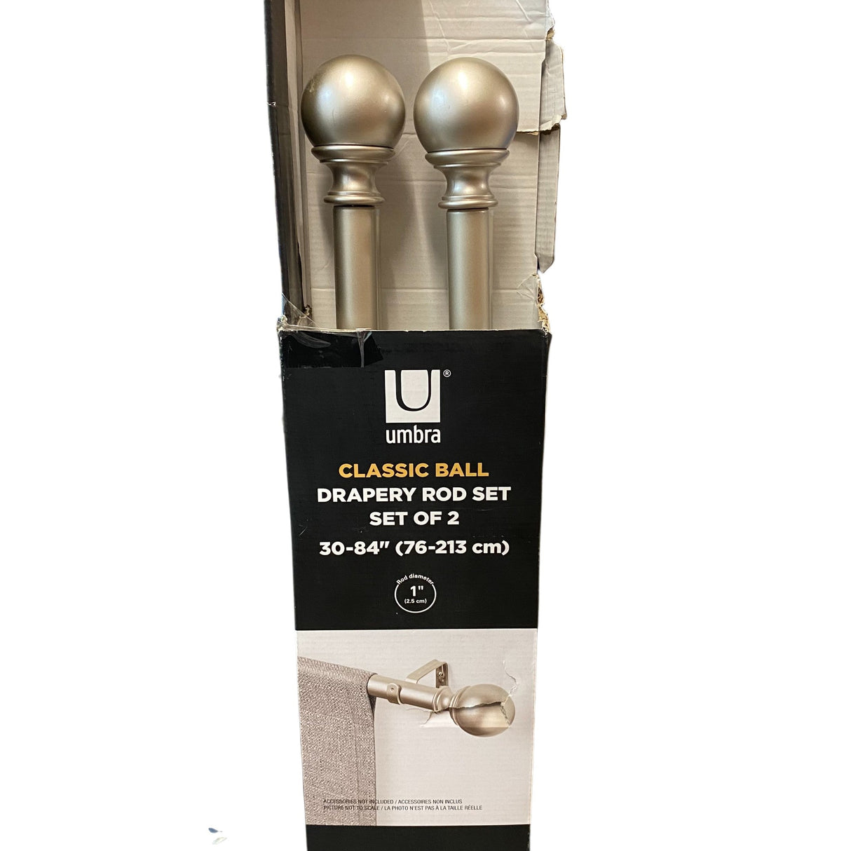 Umbra Ball End Curtain Rod 2 Pack - Nickel - 76 - 213 cm
