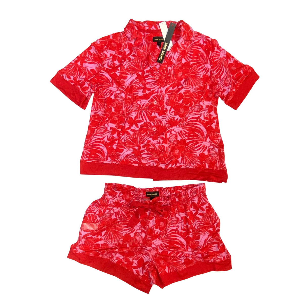 Room Service Women's 2 Piece Summer Pyjama Set - Red Floral SIZE - Extra Large
