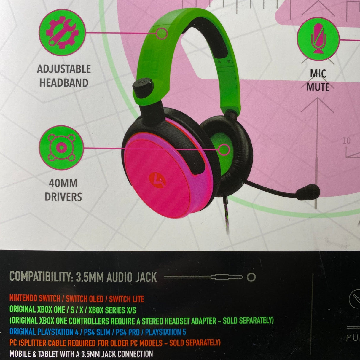 4gamers C6-100 Wired Gaming Headset Pink/Green