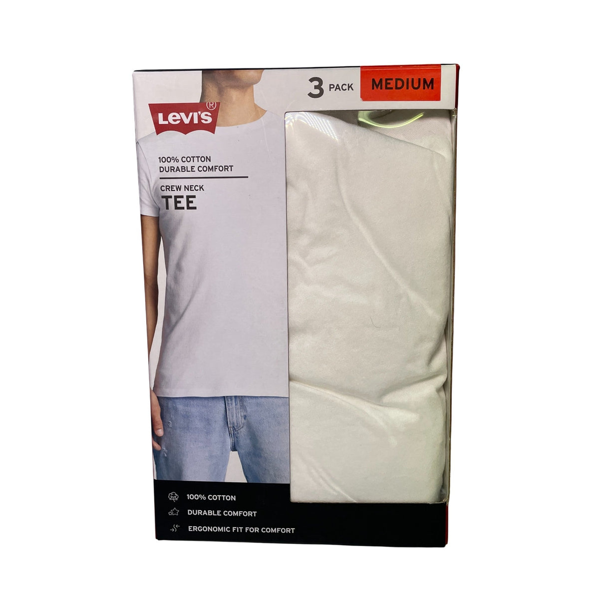 Levi's Men's 3 Pack Cotton Crew Neck Tees - White SIZE - Medium