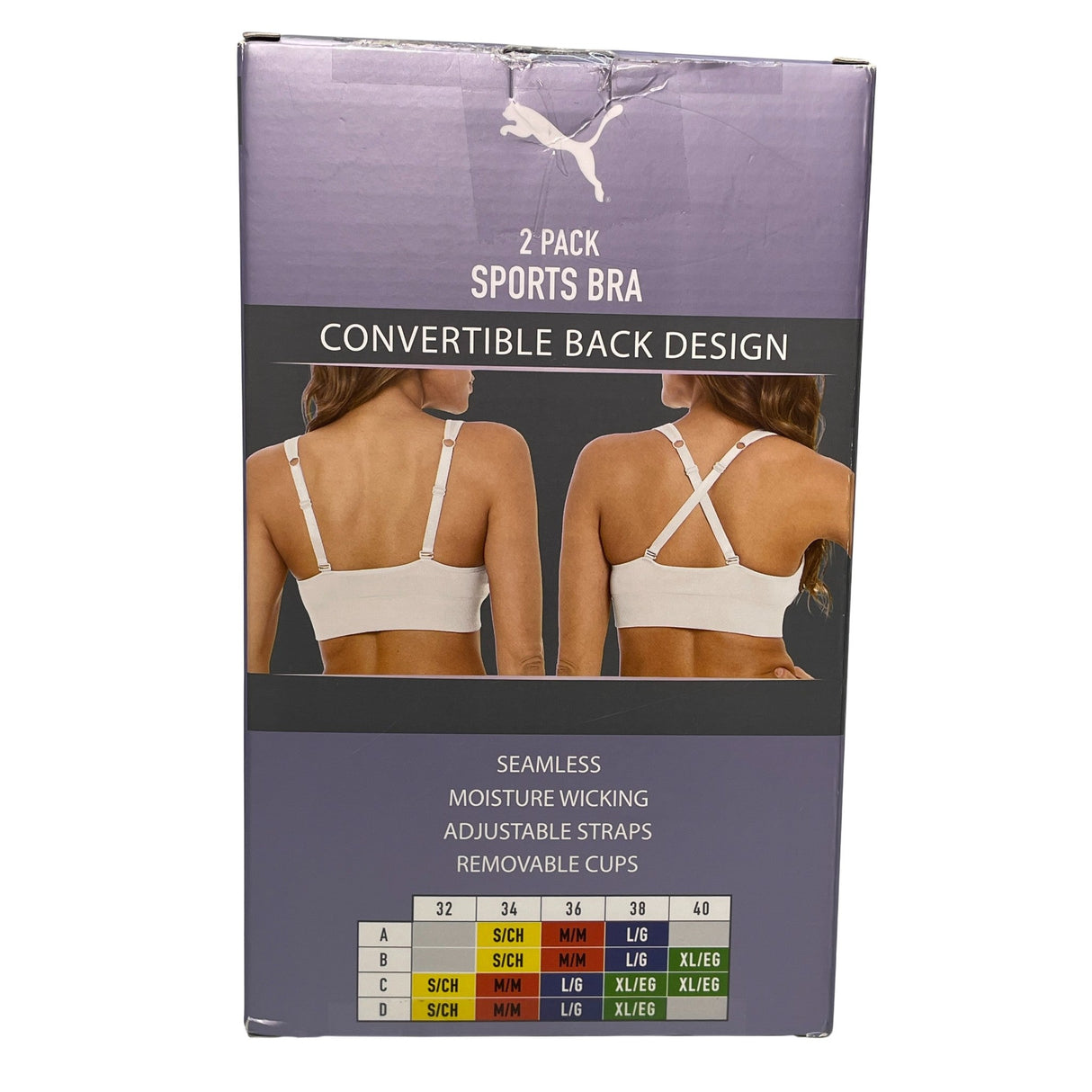 Puma 2 Pack Sports Bra Plum/White SIZE - Extra Large