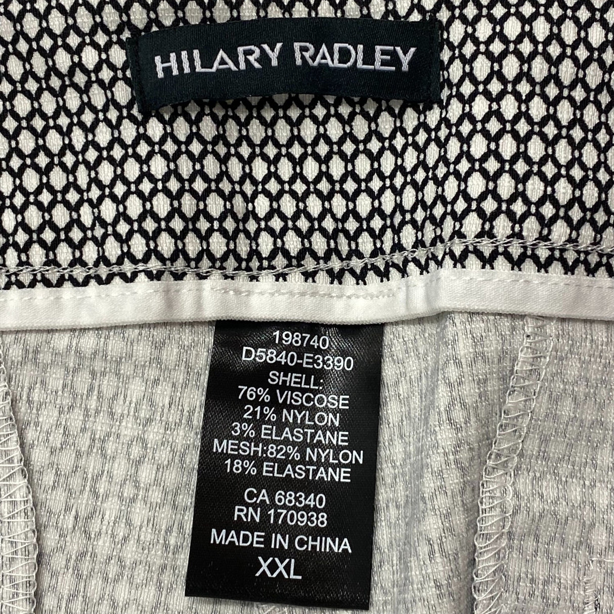 Hilary Radley Women's Mid Rise Comfort Waist Pants - Black/White Print SIZE - XXL