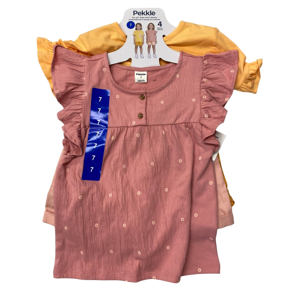 Pekkle Girl's 4 Piece Shorts & Tee set SIZE - 7