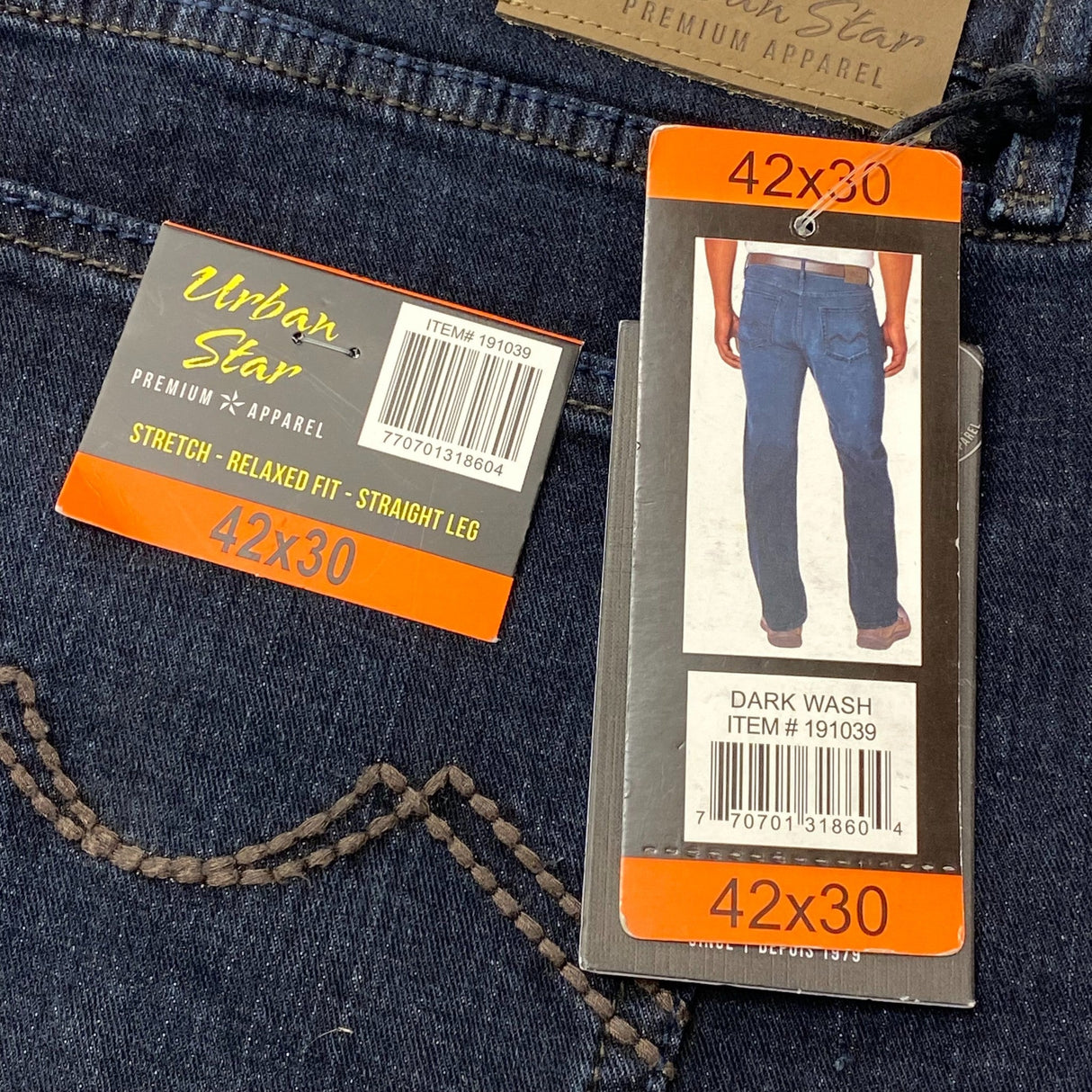 Urban Star Men's Straight Leg Jeans - Dark Wash SIZE - 42