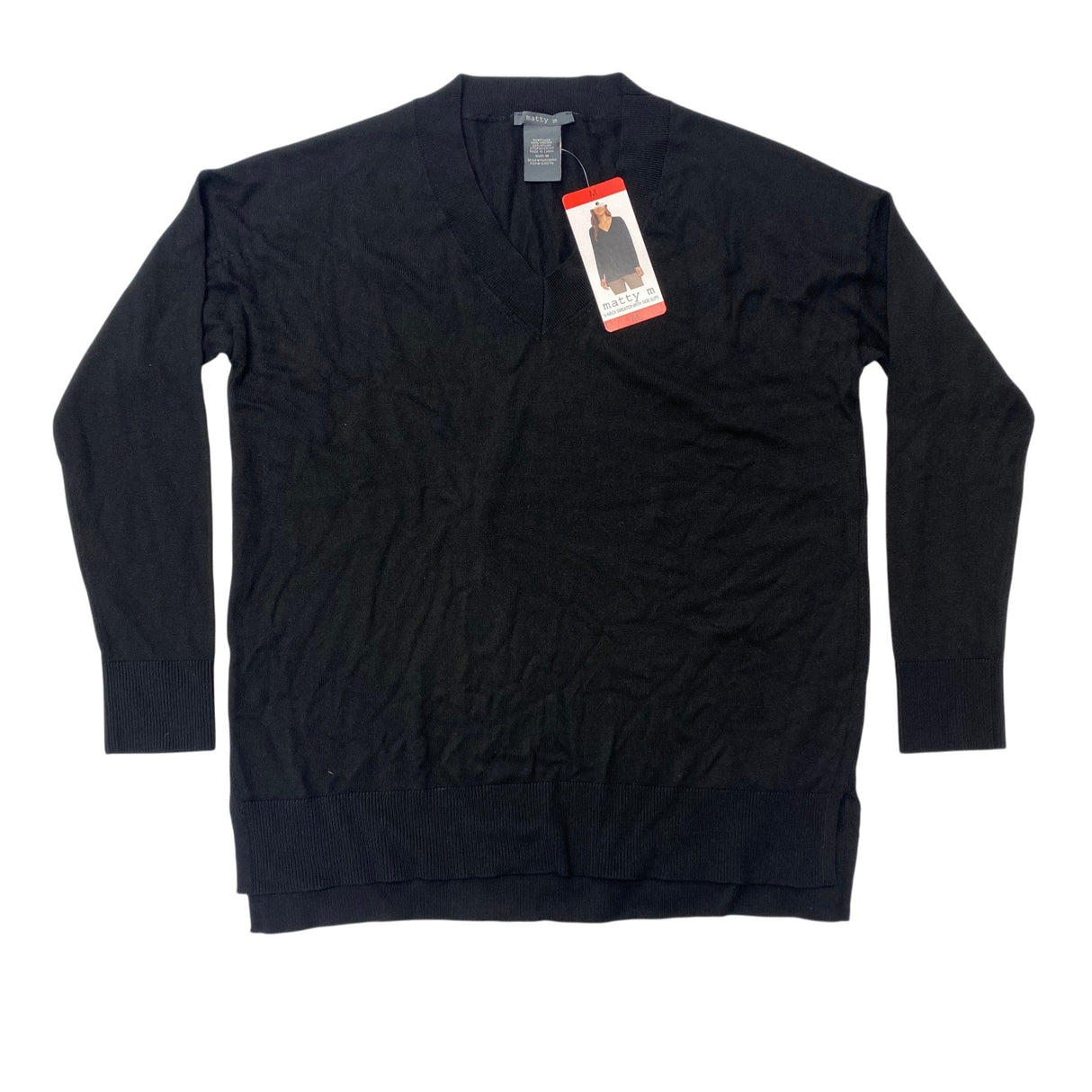 Matty M Women's V-Neck Sweater With Side Slits SIZE - Medium