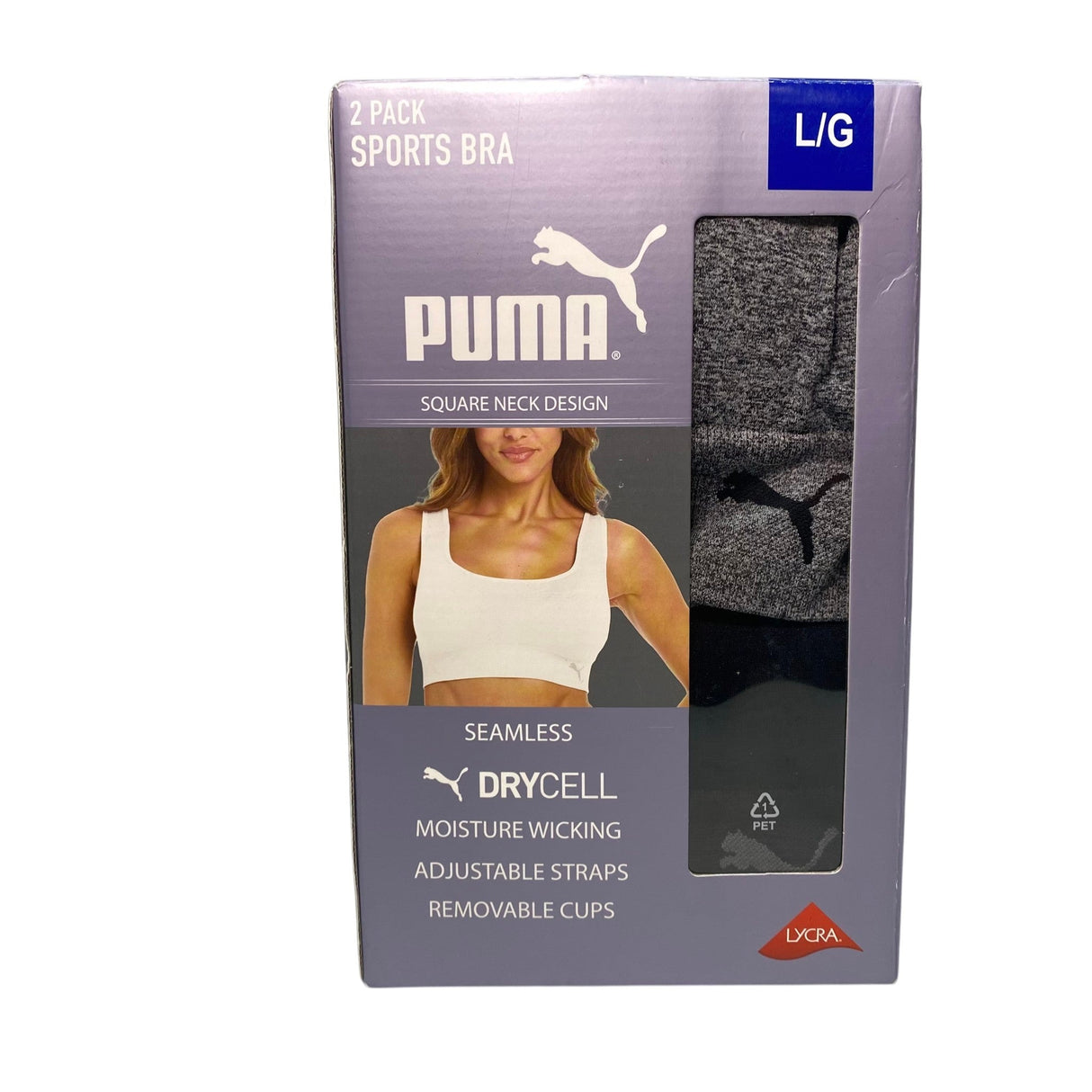 Puma Square Neck Sports Bra Grey/Black SIZE - Large