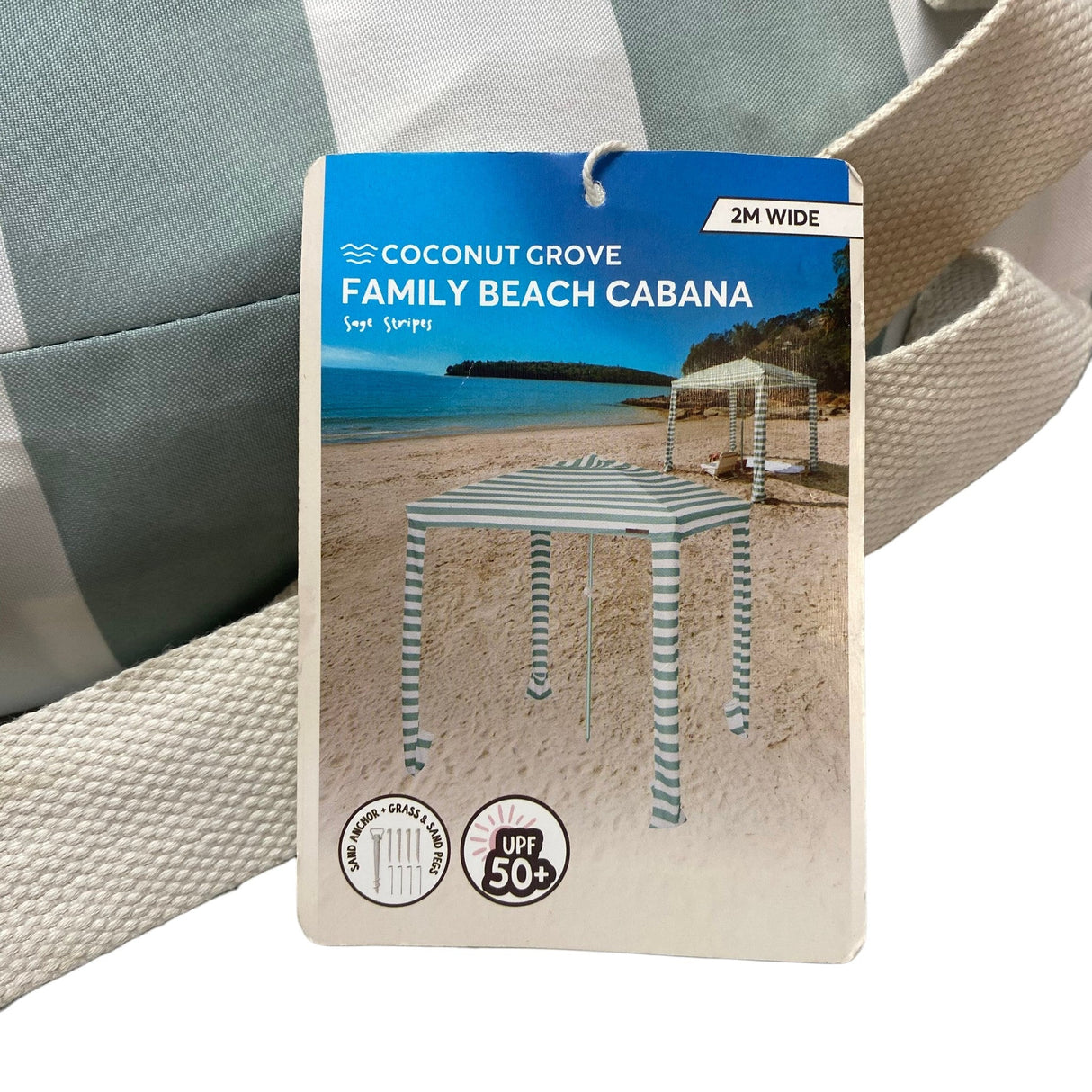 Coconut Grove Sage Striped Beach Cabana