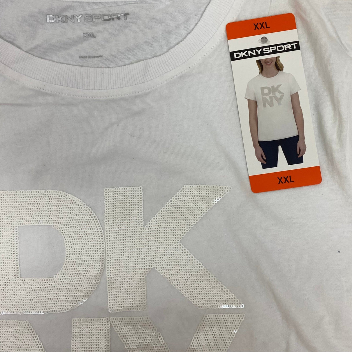 DKNY Women's Sequin Logo Tee SIZE - XXL