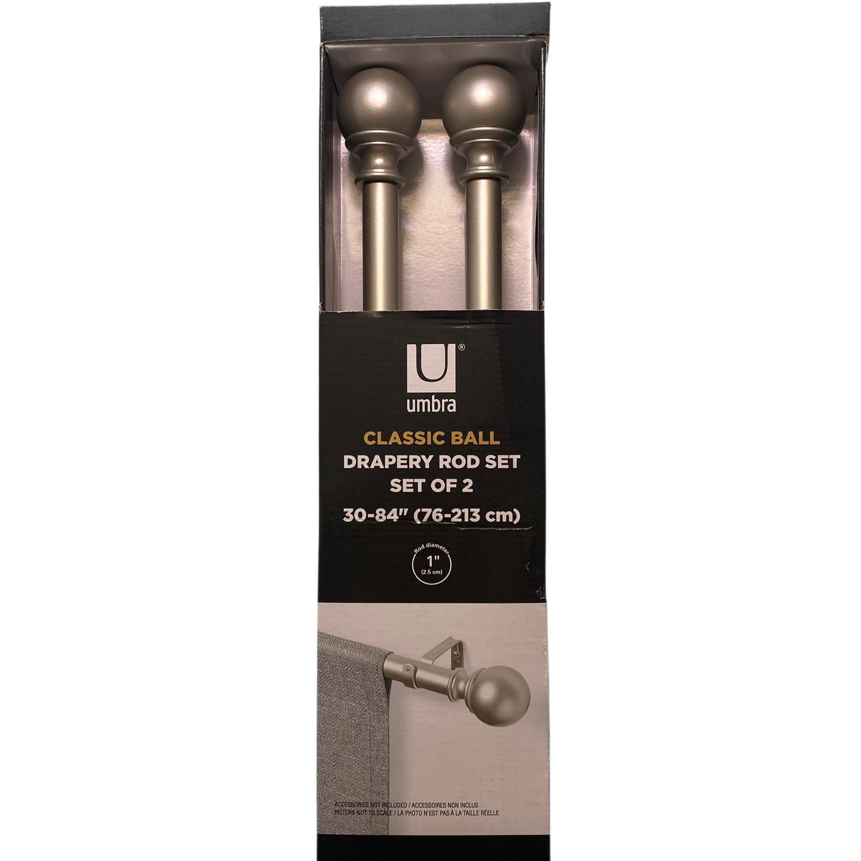 Umbra Ball End Curtain Rod 2 Pack - Nickel - 76 - 213 cm