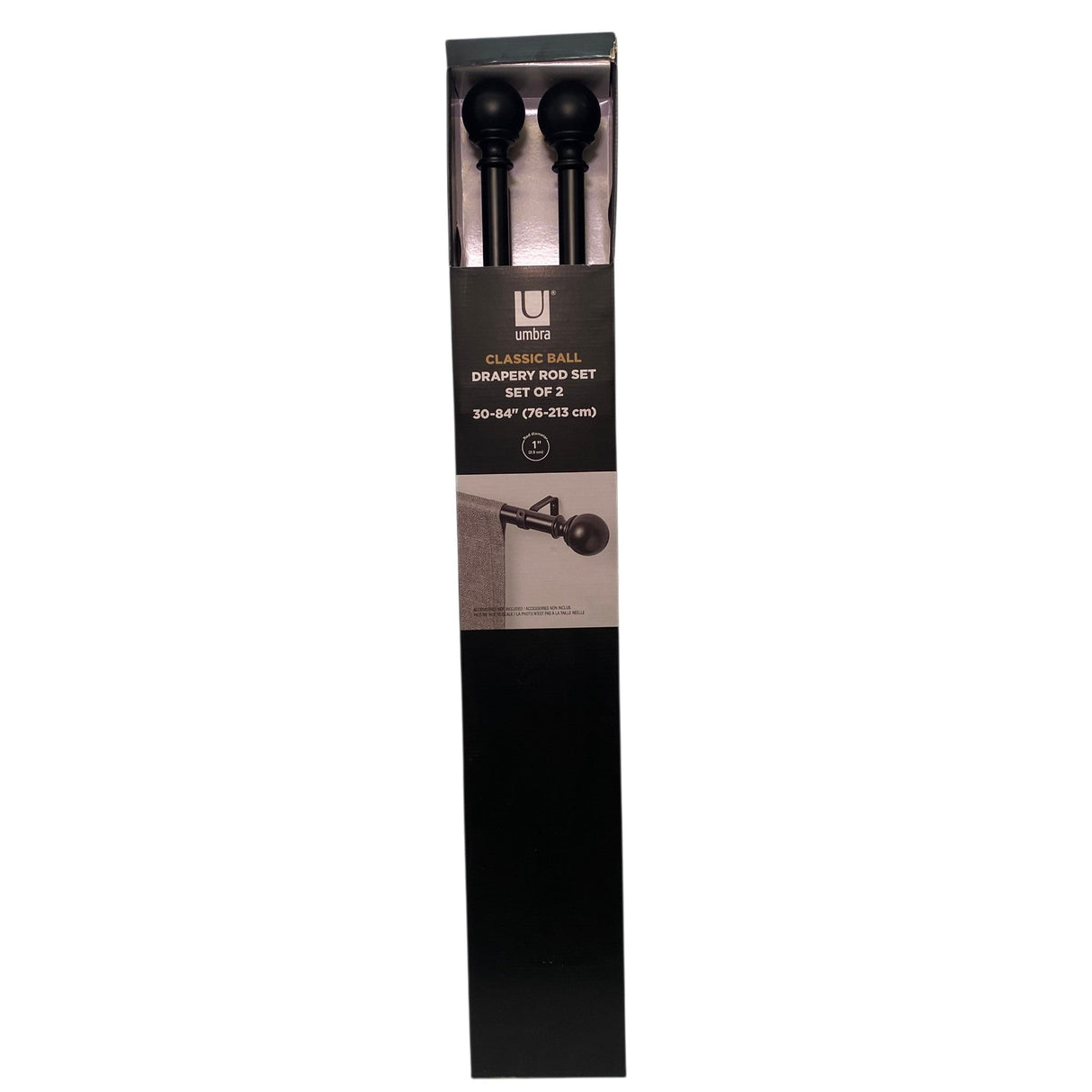 Umbra Ball End Curtain Rod 2 Pack - Black - 76 - 213 cm