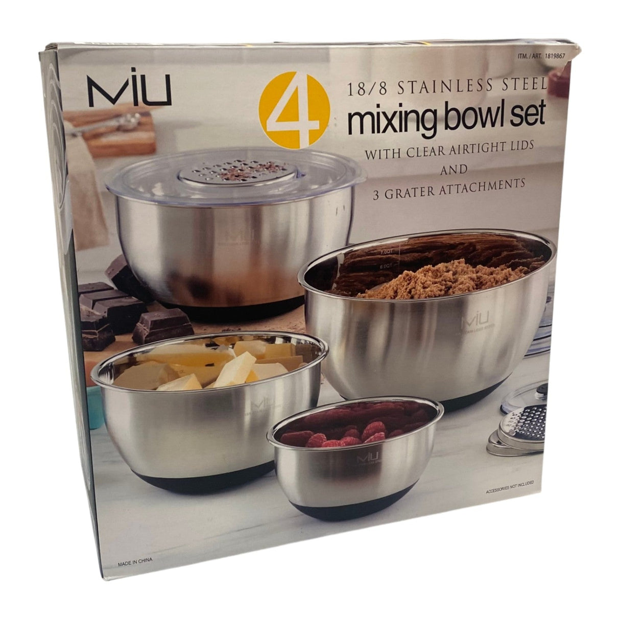 Miu 11 Piece Stainless Steel Mixing Bowl Set with Lids and Grater Attachments