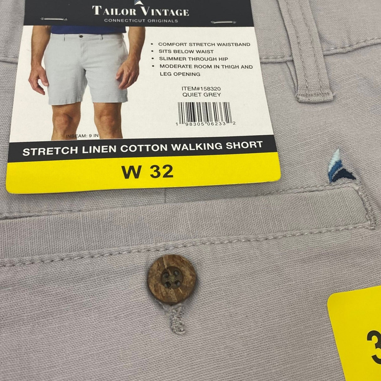 Tailor Vintage Men's Stretch Linen Cotton Walking Short - Quiet Grey SIZE - 32