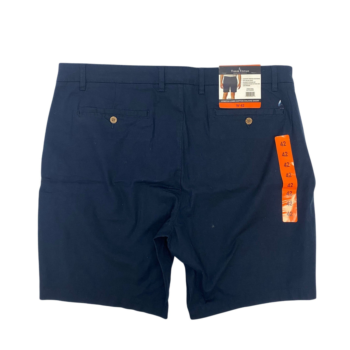 Tailor Vintage Men's Stretch Linen Cotton Walking Short - Navy SIZE - 42