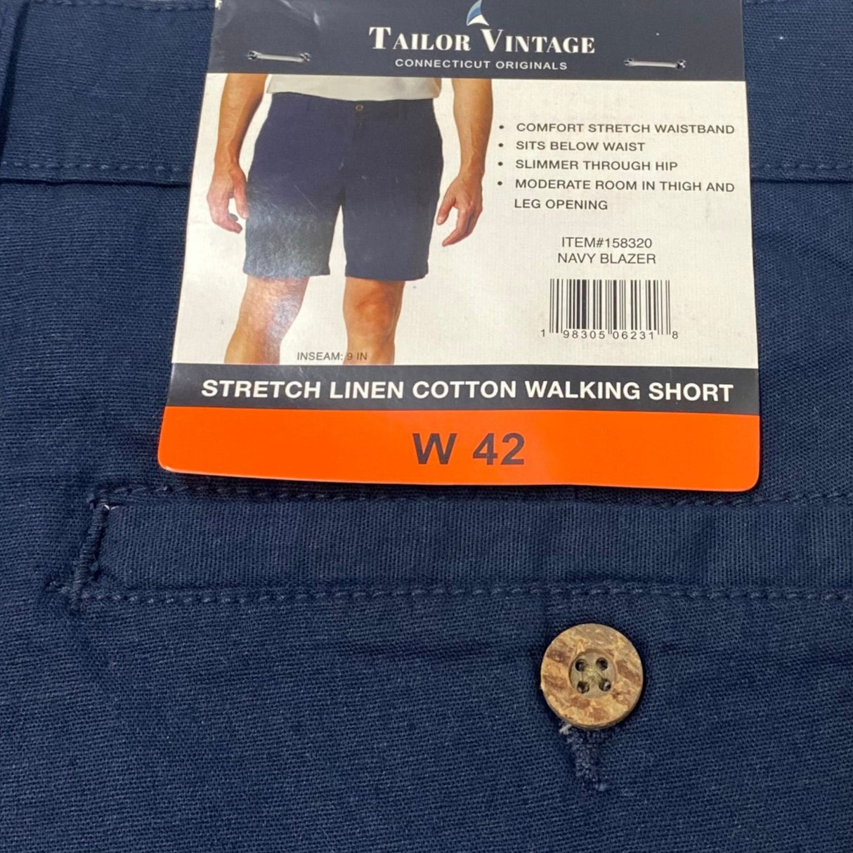 Tailor Vintage Men's Stretch Linen Cotton Walking Short - Navy SIZE - 42